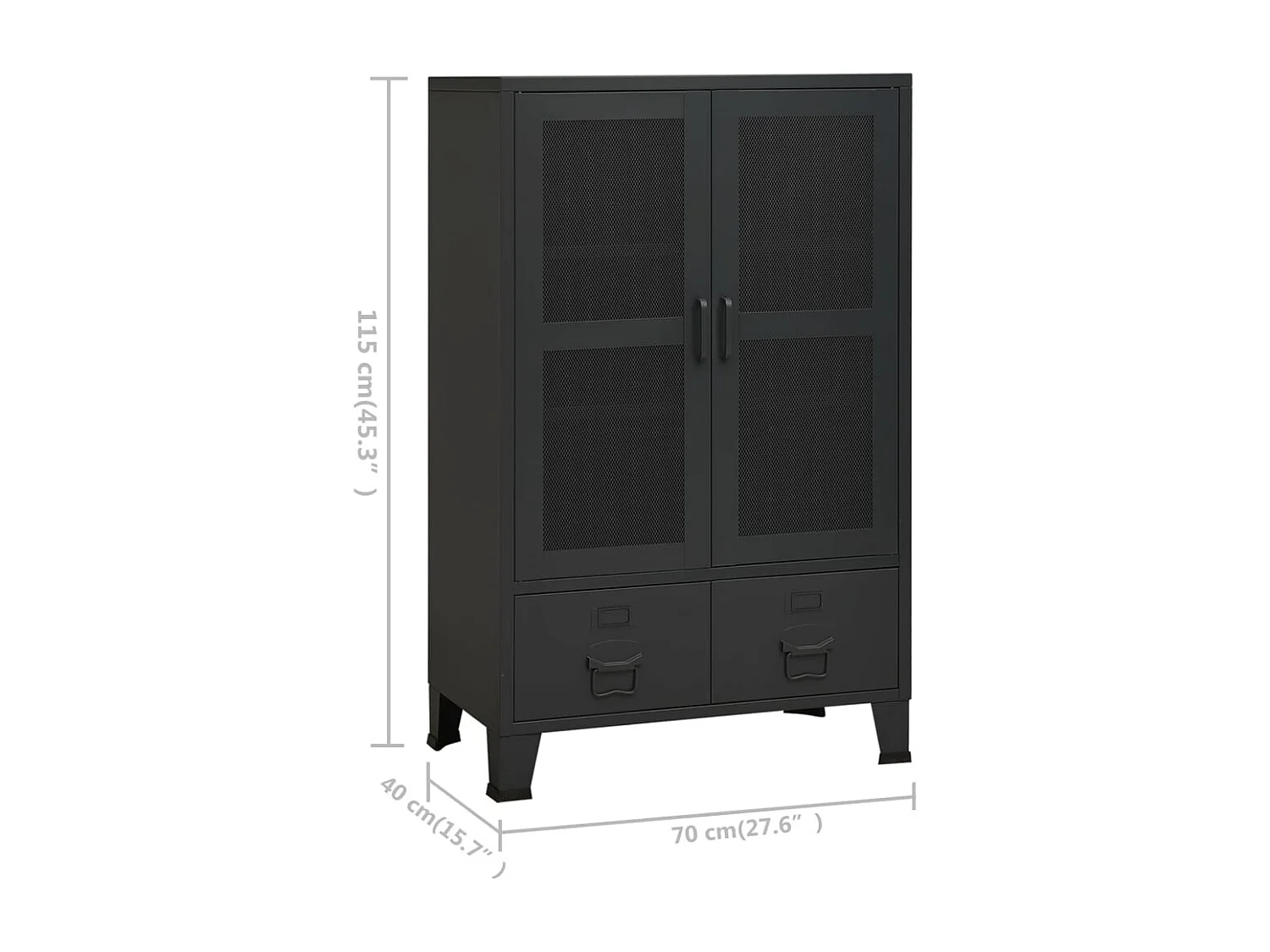 Coffre de rangement industriel Noir 70x40x115 cm Métal
