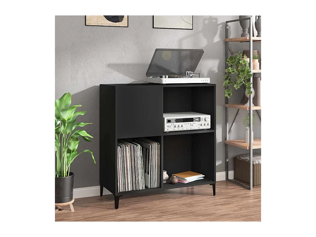 Mobile Porta Dischi Nero 84,5x38x89 cm in Legno Multistrato