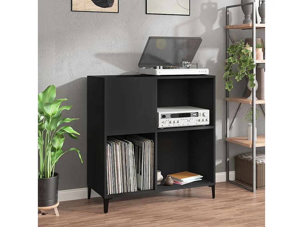 Mobile Porta Dischi Nero 84,5x38x89 cm in Legno Multistrato