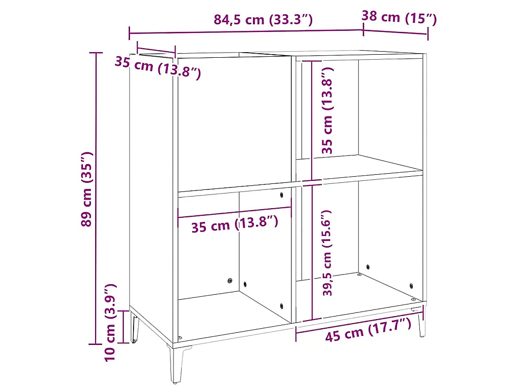 Mobile Porta Dischi Nero 84,5x38x89 cm in Legno Multistrato