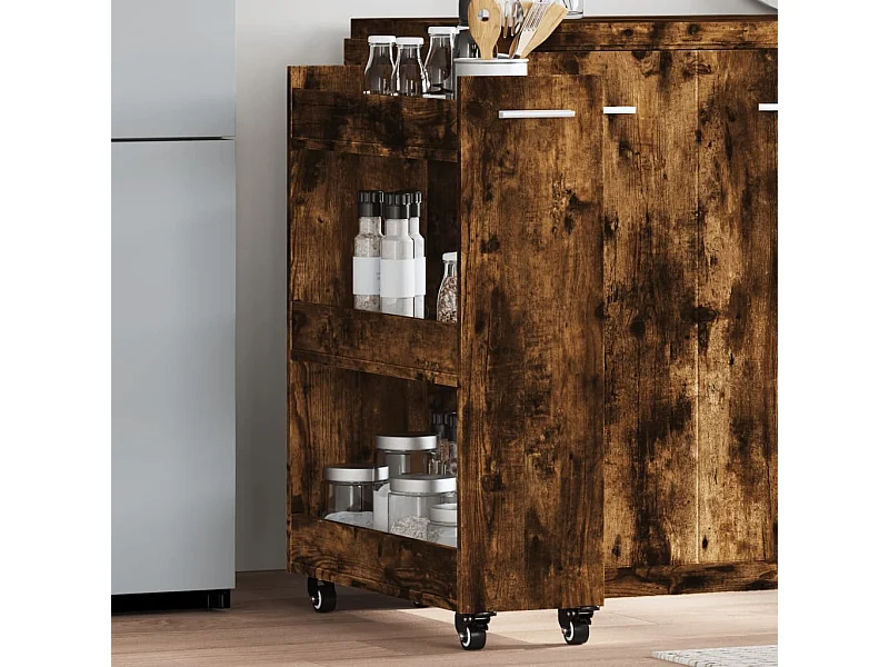 Mobile con Ruote Rovere Fumo 60x22x79 cm in Legno Multistrato