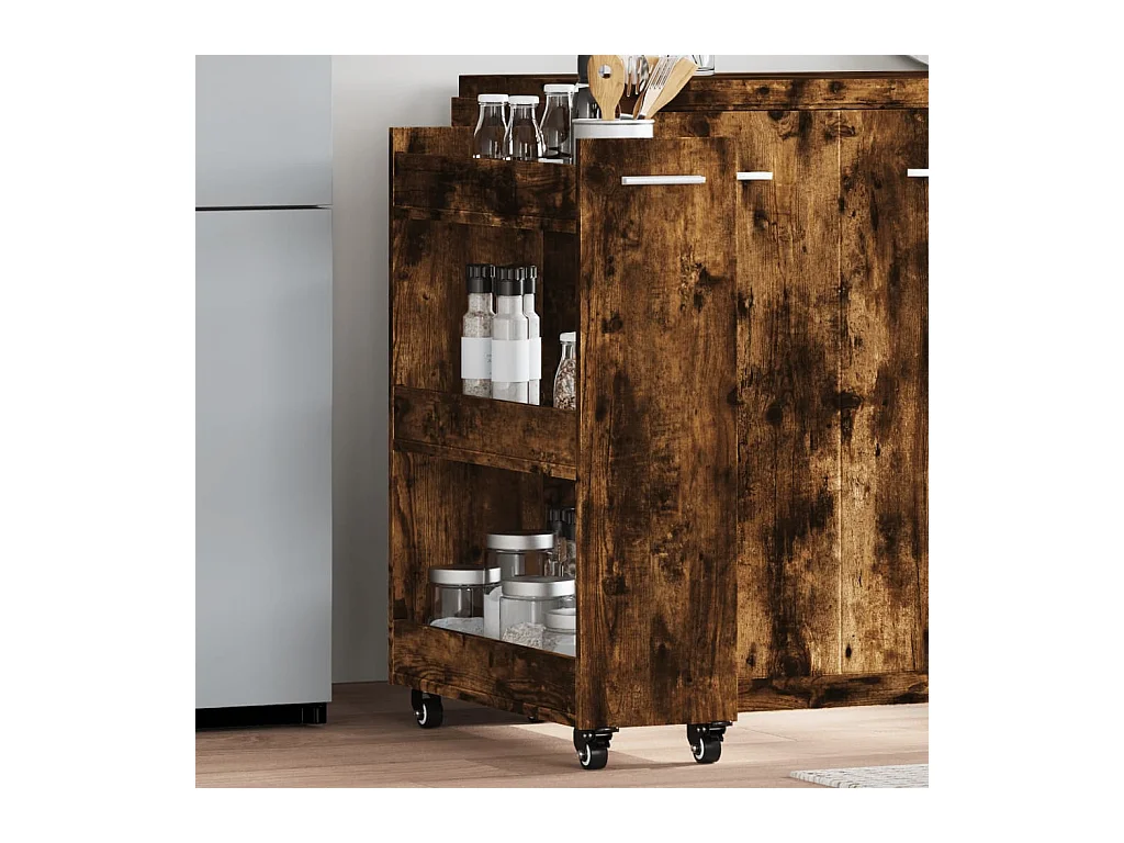 Armoire avec roues chêne fumé 60x22x79 cm bois d'ingénierie