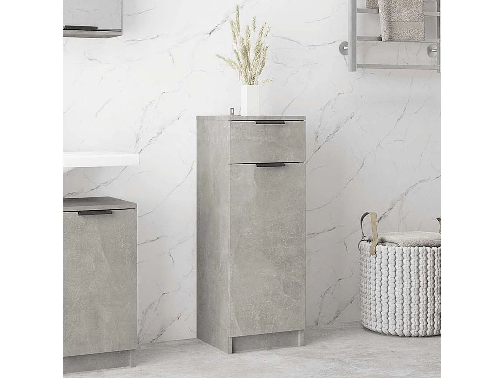 Szafka łazienkowa w kolorze szarym betonu z szufladą i drzwiczkami, elegancki i solidny design z inżynieryjnego drewna - 32x34x90 cm