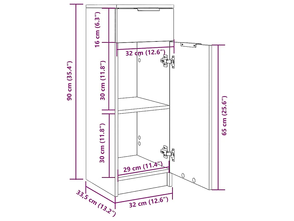 Szafka łazienkowa w kolorze szarym betonu z szufladą i drzwiczkami, elegancki i solidny design z inżynieryjnego drewna - 32x34x90 cm