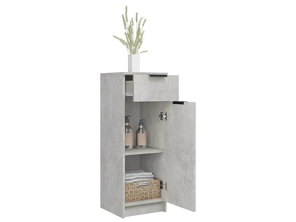 Szafka łazienkowa w kolorze szarym betonu z szufladą i drzwiczkami, elegancki i solidny design z inżynieryjnego drewna - 32x34x90 cm