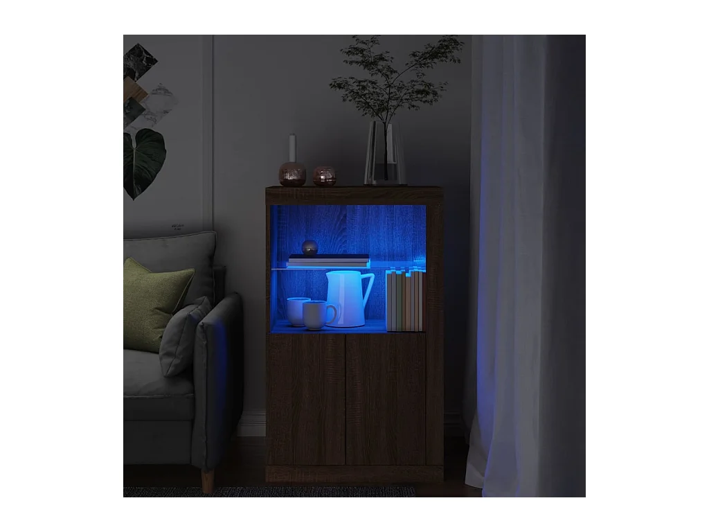 Armoire latérale avec lumières LED chêne marron bois ingénierie