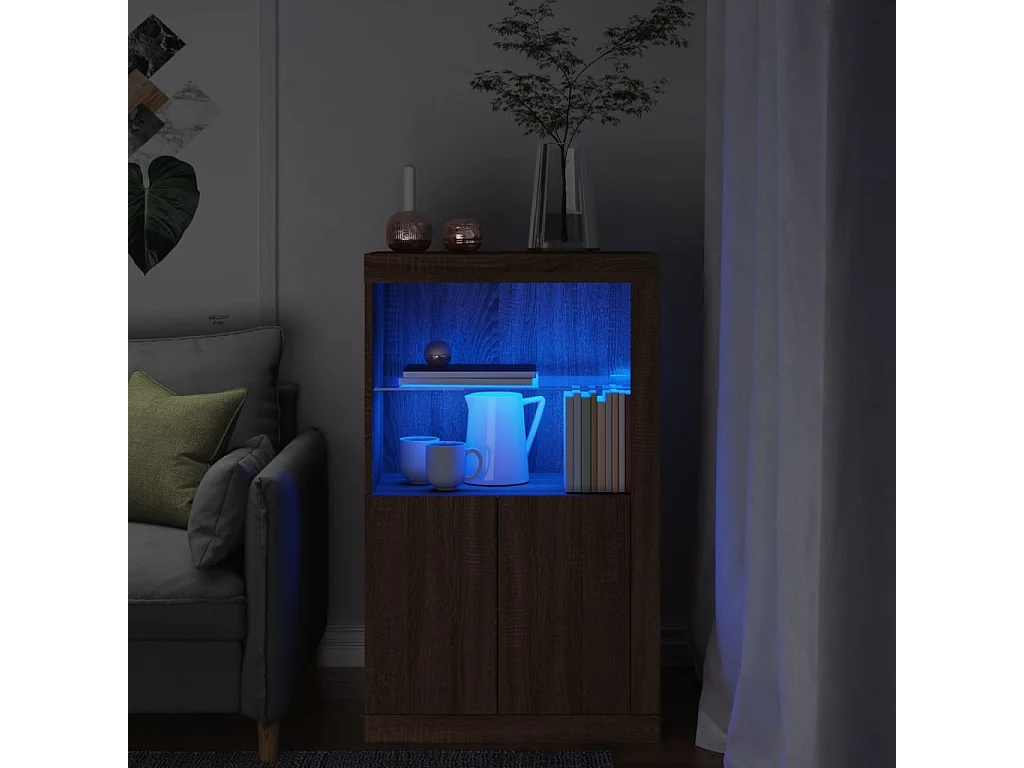 Beistellschrank mit LED-Leuchten Braun Eiche Holzwerkstoff