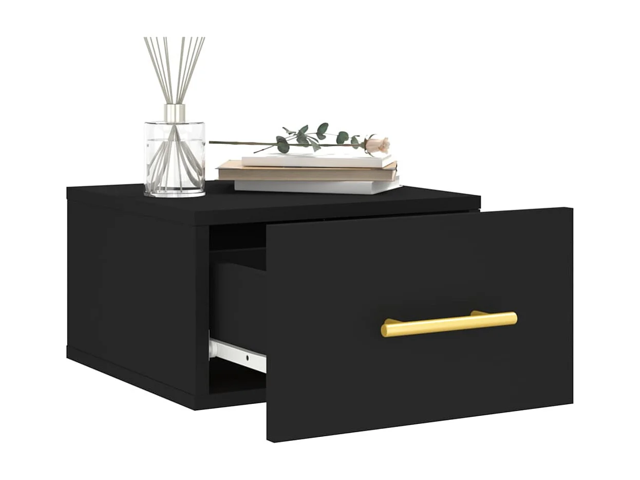 Table de chevet murale noir 35x35x20 cm