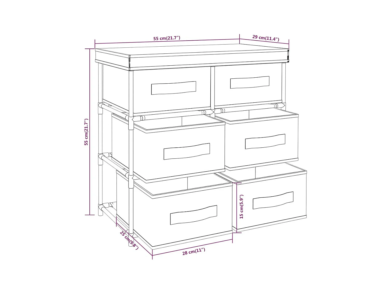 Opbergkast met 6 lades 55x29x55 cm staal zwart