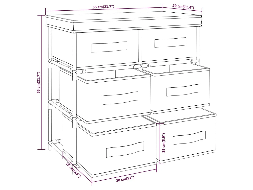 Aufbewahrungsschrank mit 6 Schubladen 55×29×55 cm Schwarz Stahl