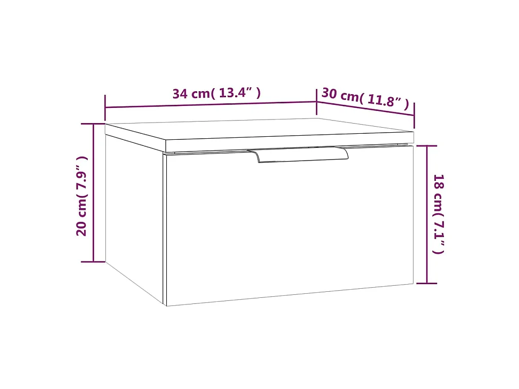 Table de chevet murale Chêne sonoma 34x30x20 cm