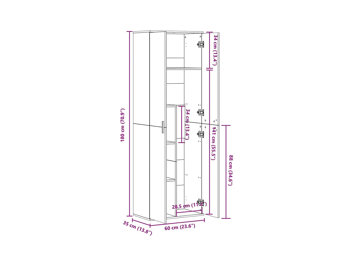 Hoge kast 60x35x180 cm bewerkt hout zwart