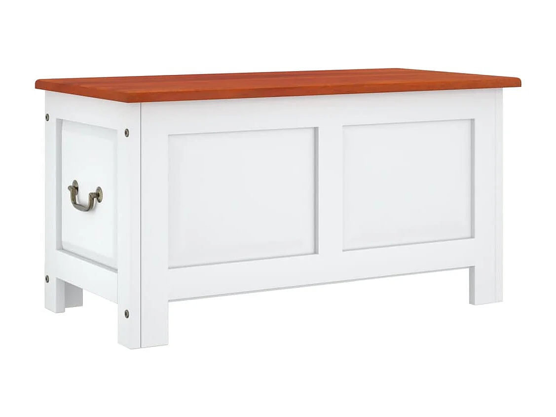 Coffre de rangement et couvercle marron et blanc bois d'acacia