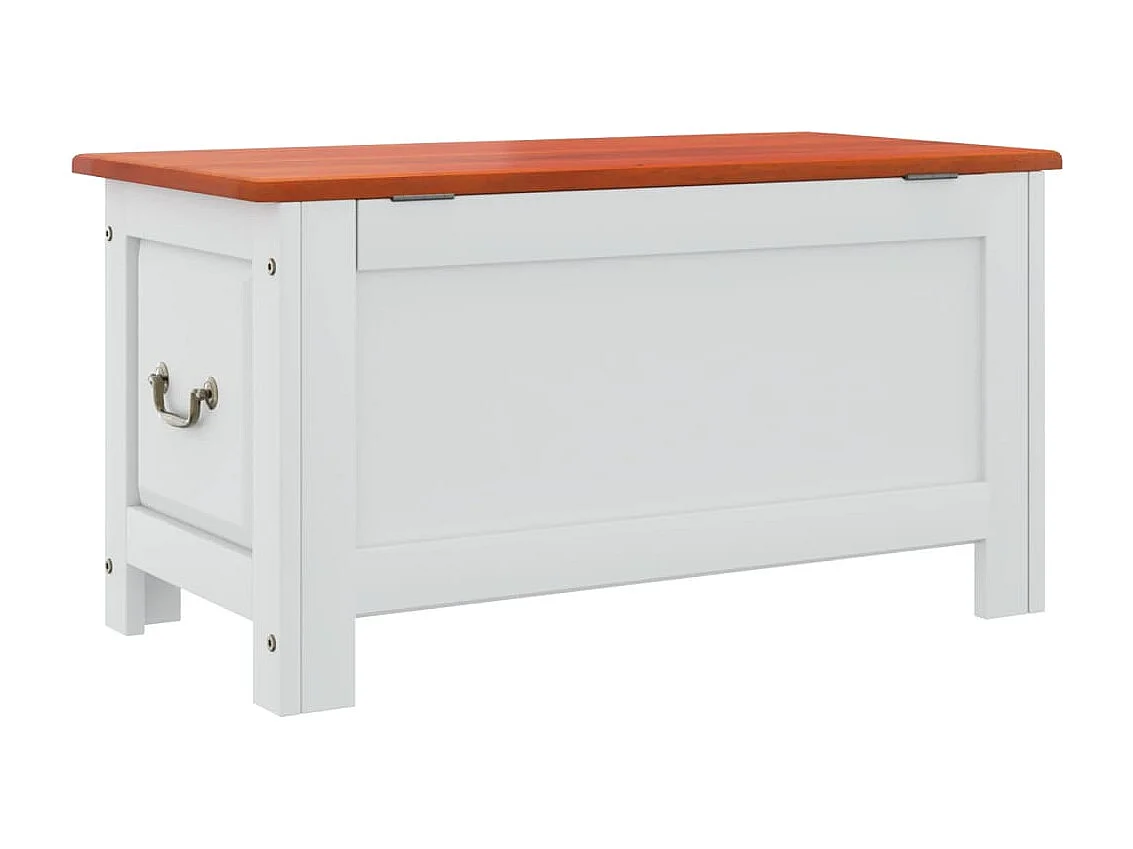 Coffre de rangement et couvercle marron et blanc bois d'acacia
