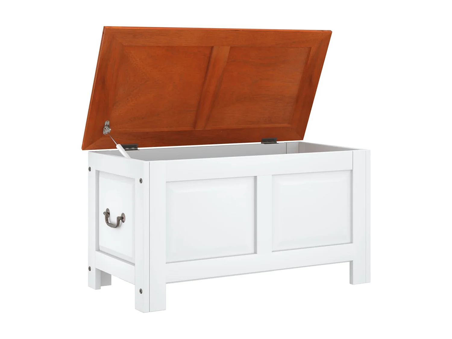 Cassapanca con Coperchio Marrone e Bianco Legno Massello Acacia