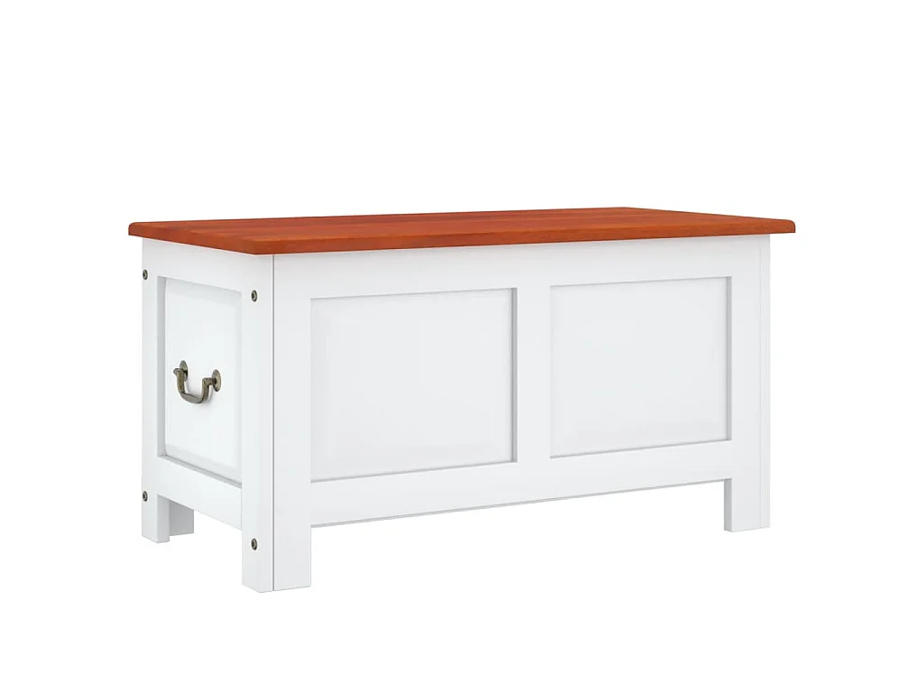 Coffre de rangement et couvercle marron et blanc bois d'acacia