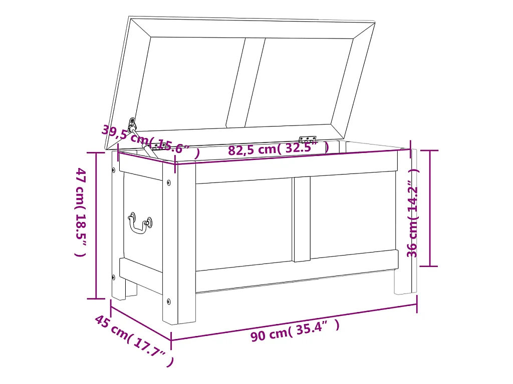 Coffre de rangement et couvercle marron et blanc bois d'acacia
