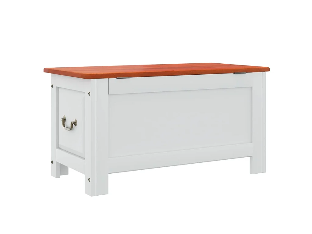 Coffre de rangement et couvercle marron et blanc bois d'acacia