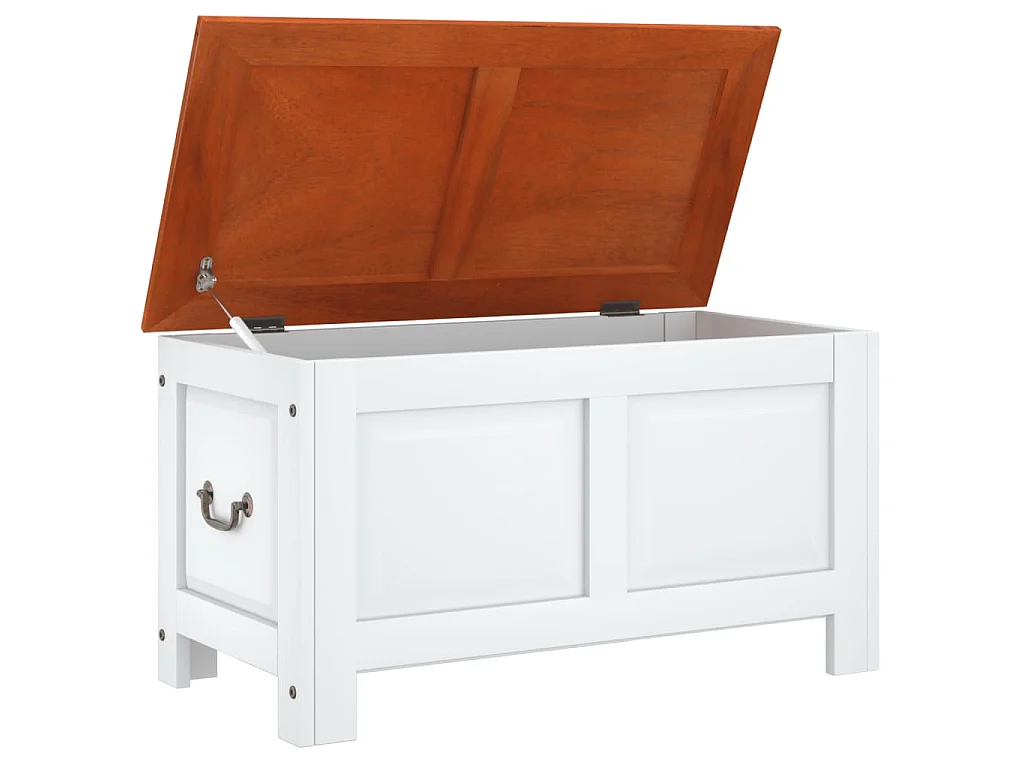 Coffre de rangement et couvercle marron et blanc bois d'acacia