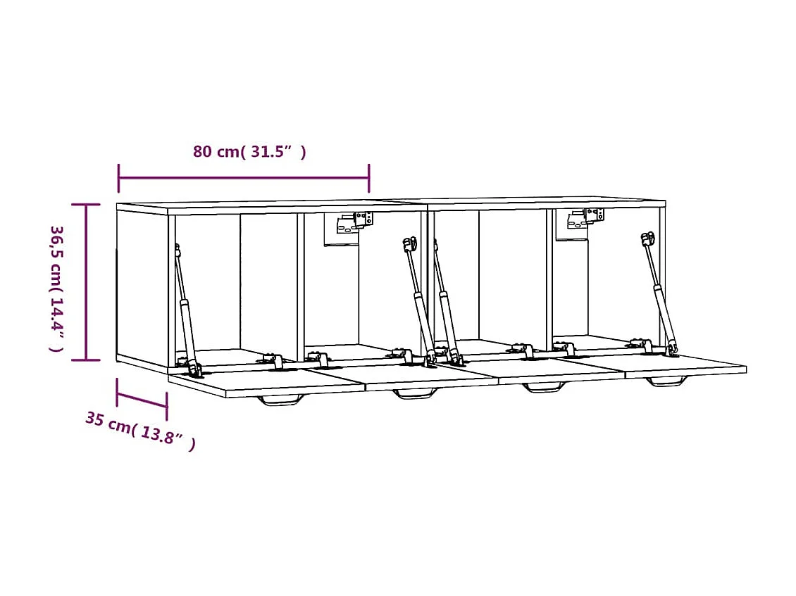 Wandkasten 2 st 80x36,5x35 cm bewerkt hout hoogglans wit
