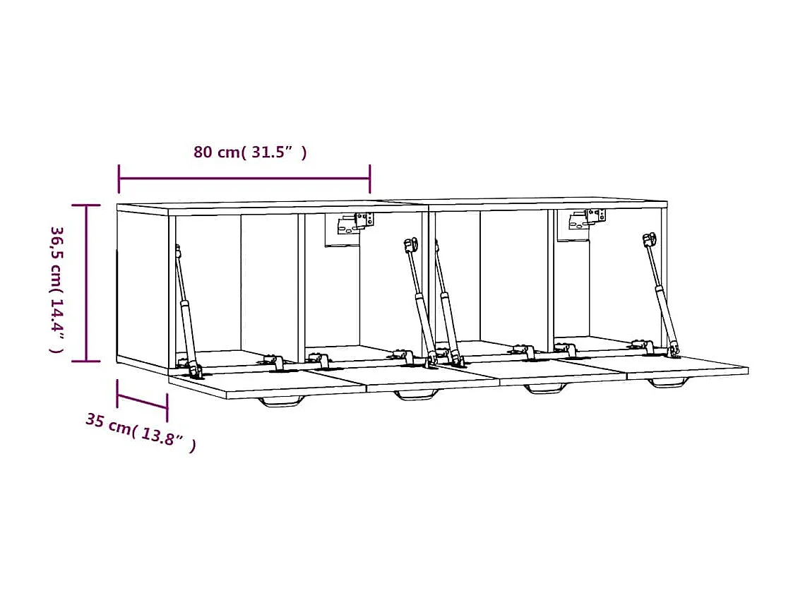 Armoires murales 2 pcs Blanc brillant 80x36,5x35 cm