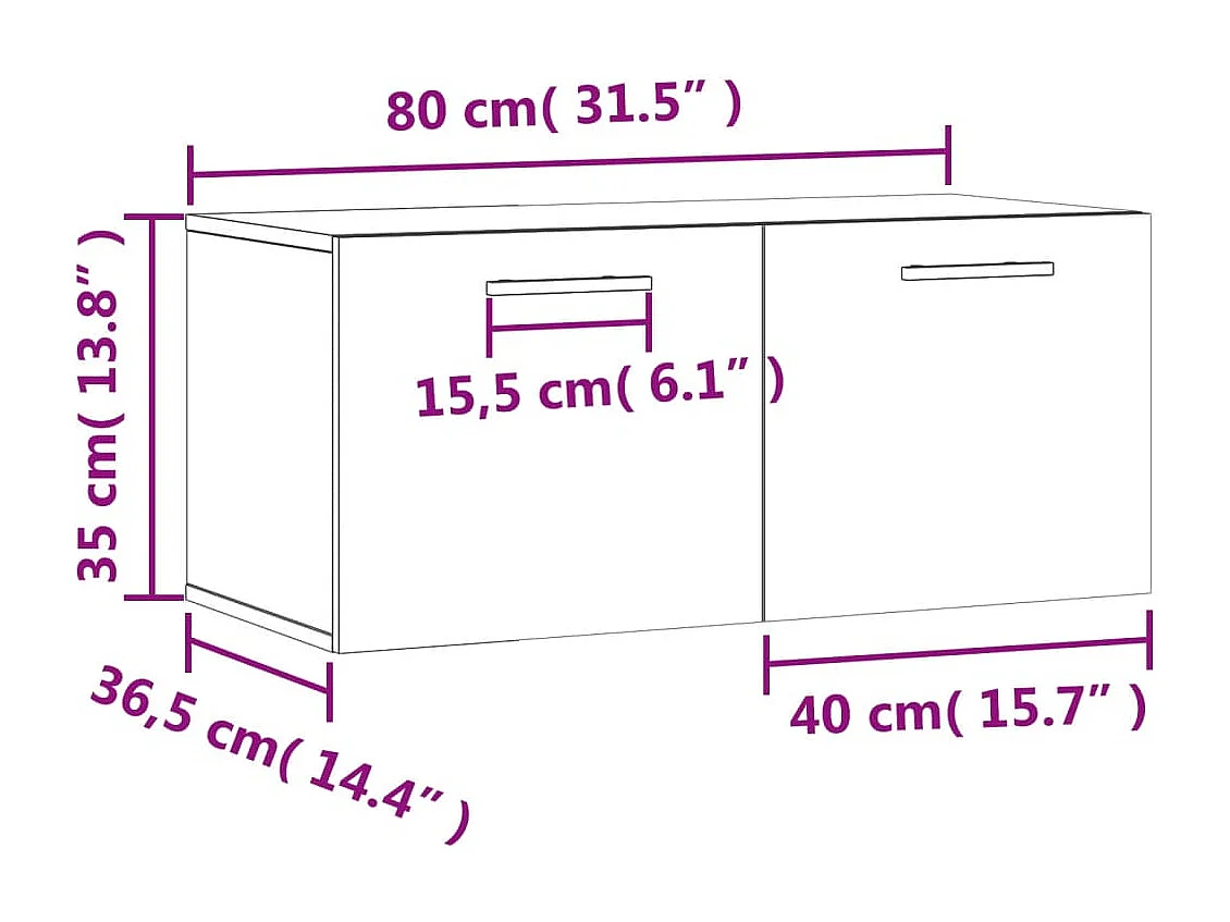 Armário parede 80x36,5x35cm derivados madeira carvalho castanho
