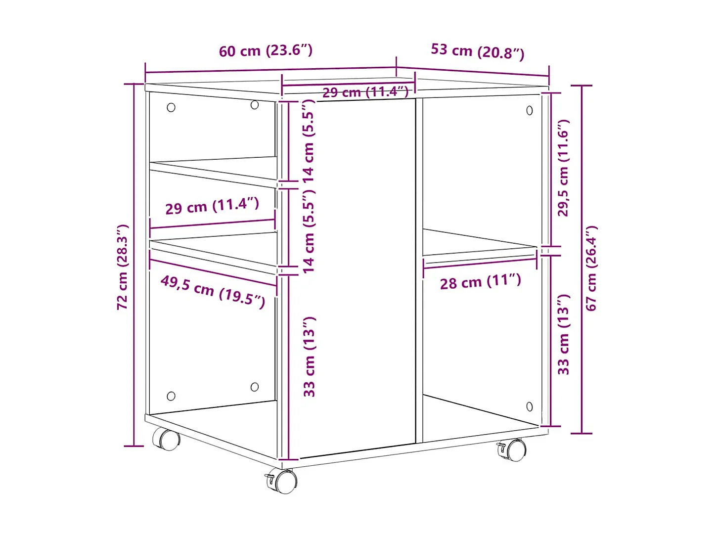 Armoire à roulettes Chêne Sonoma 60x53x72 cm Bois d'ingénierie