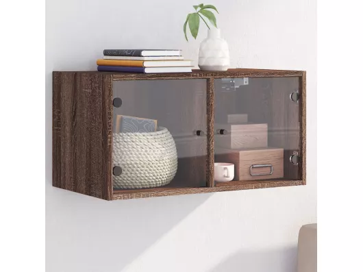 Kauf Unique Wandschrank mit Glastüren Braun Eichen-Optik 68,5x37x35 cm