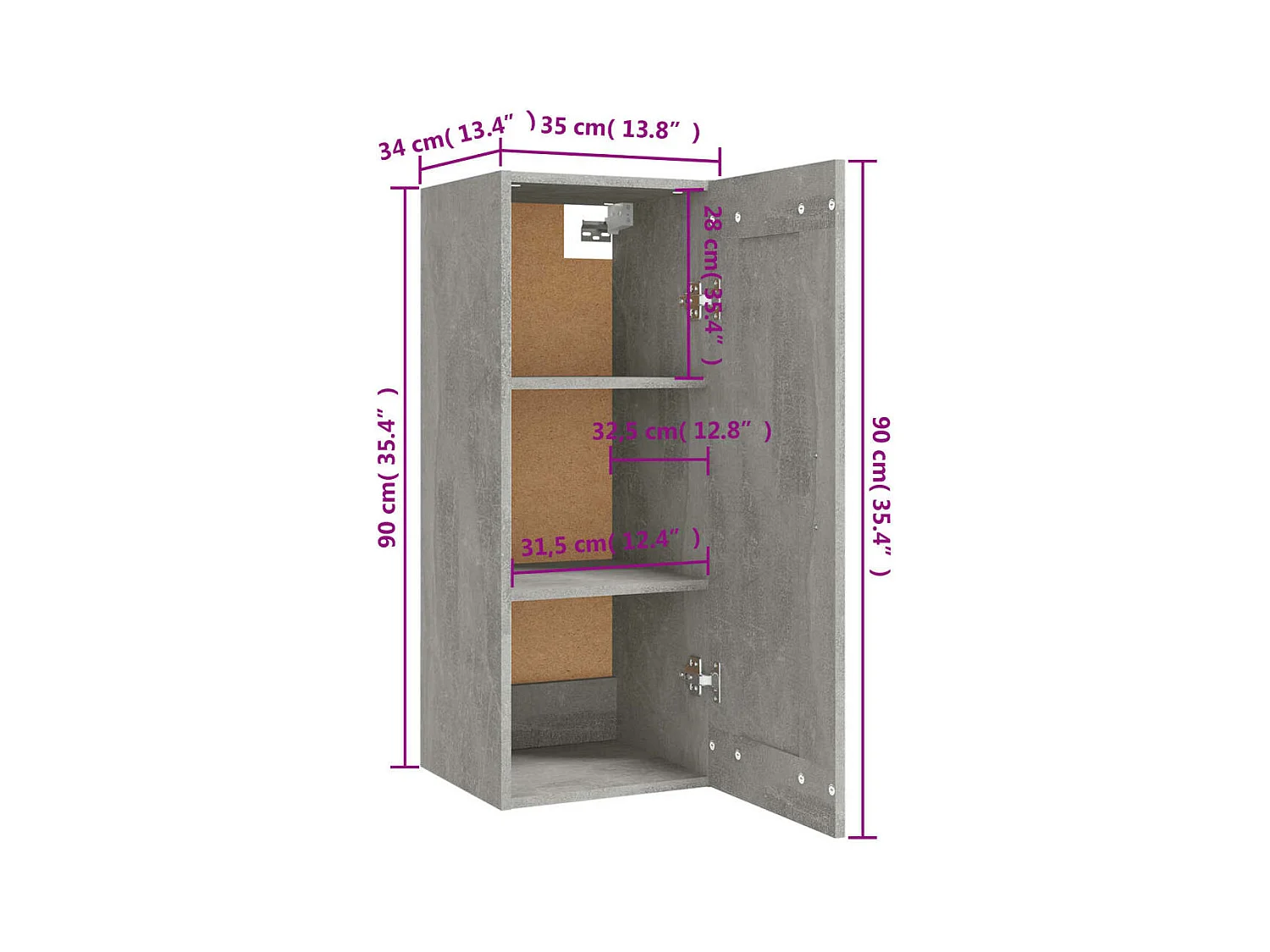 Armario colgante madera de ingeniería gris hormigón 35x34x90 cm