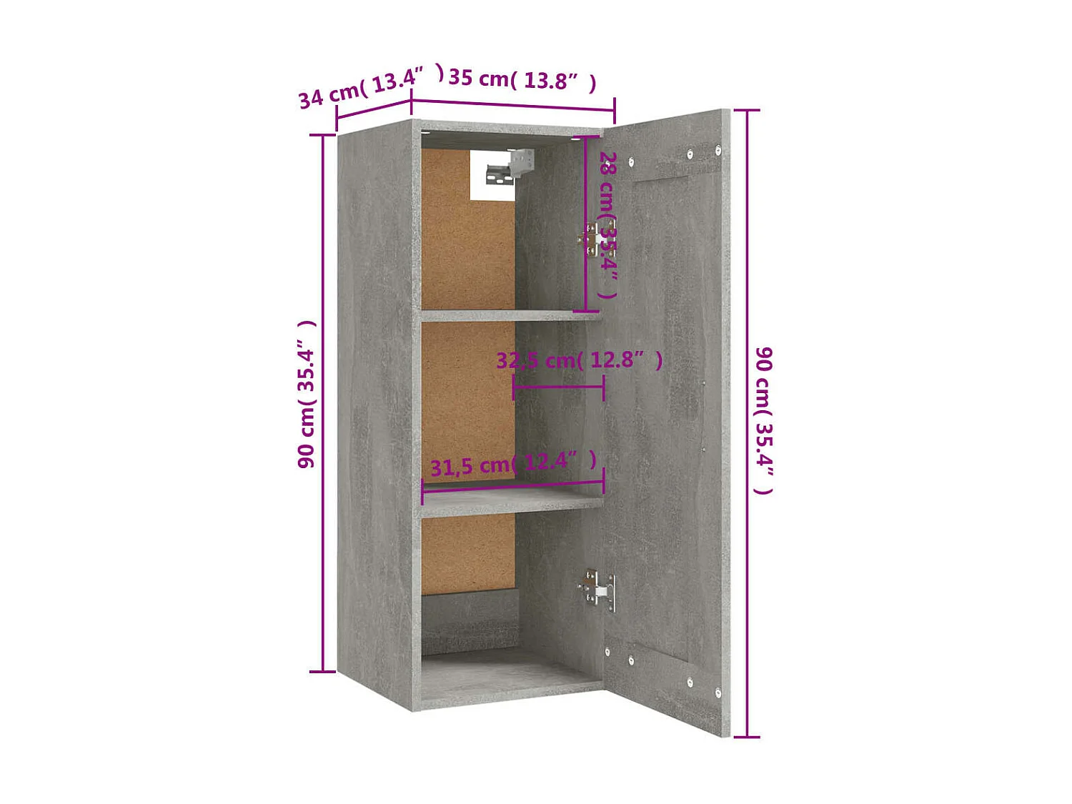 Armoire suspendue Gris béton 35x34x90 cm Bois d'ingénierie
