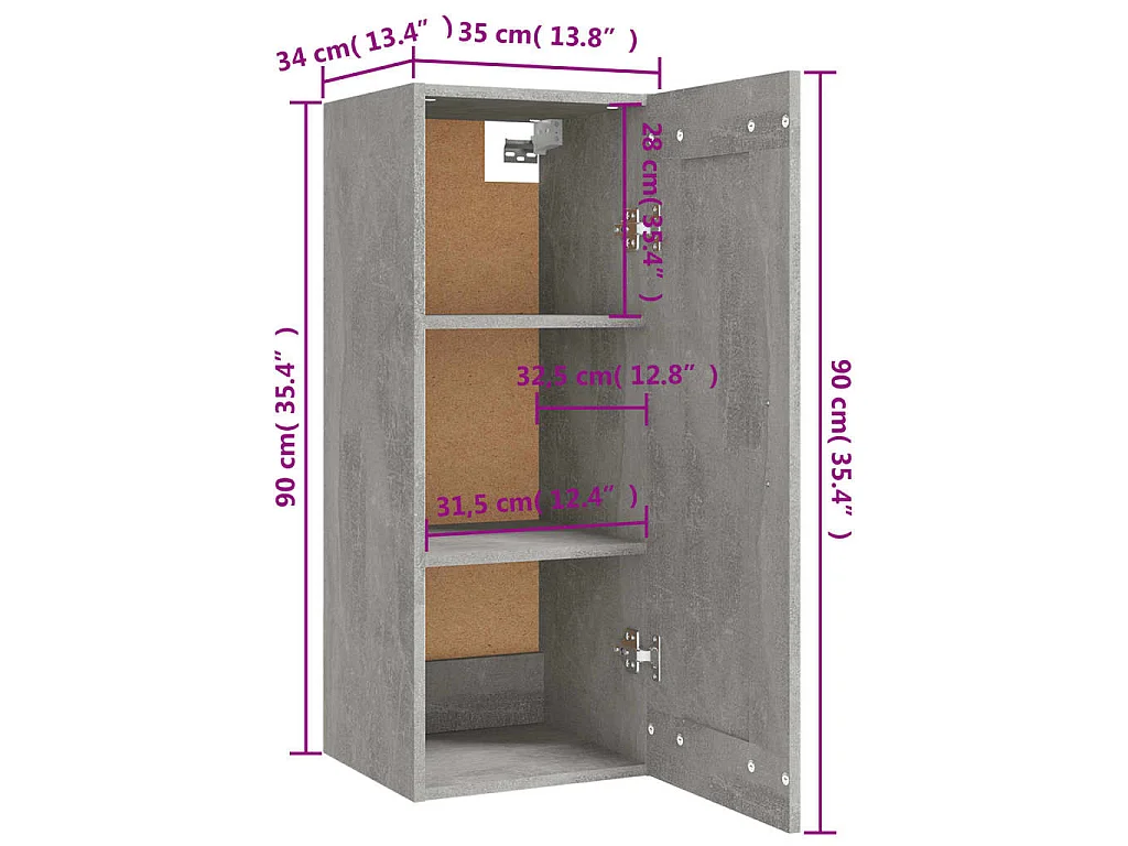 Hängeschrank Betongrau 35x34x90 cm Holzwerkstoff