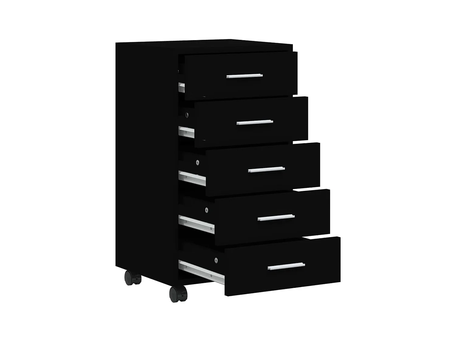 Ladekast met wieltjes bewerkt hout zwart