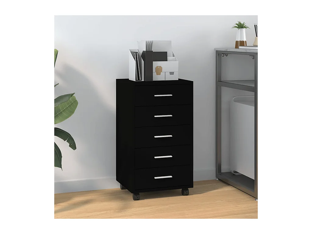 Armoire à tiroirs avec roulettes Noir Bois d'ingénierie
