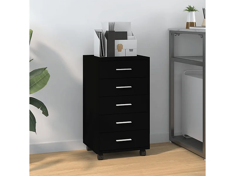 Armoire à tiroirs avec roulettes Noir Bois d'ingénierie
