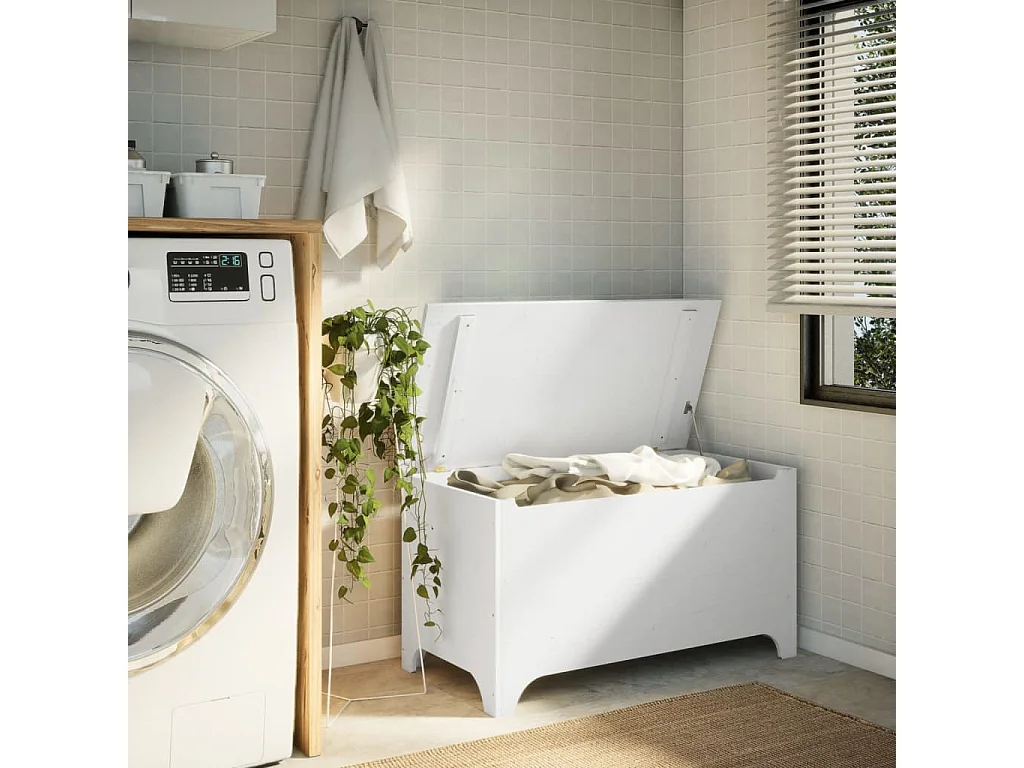 Boîte de rangement avec couvercle RANA blanc bois massif de pin