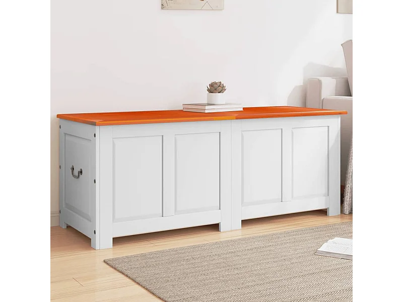 Cassapanca con Coperchio Marrone e Bianco Legno Massello Acacia