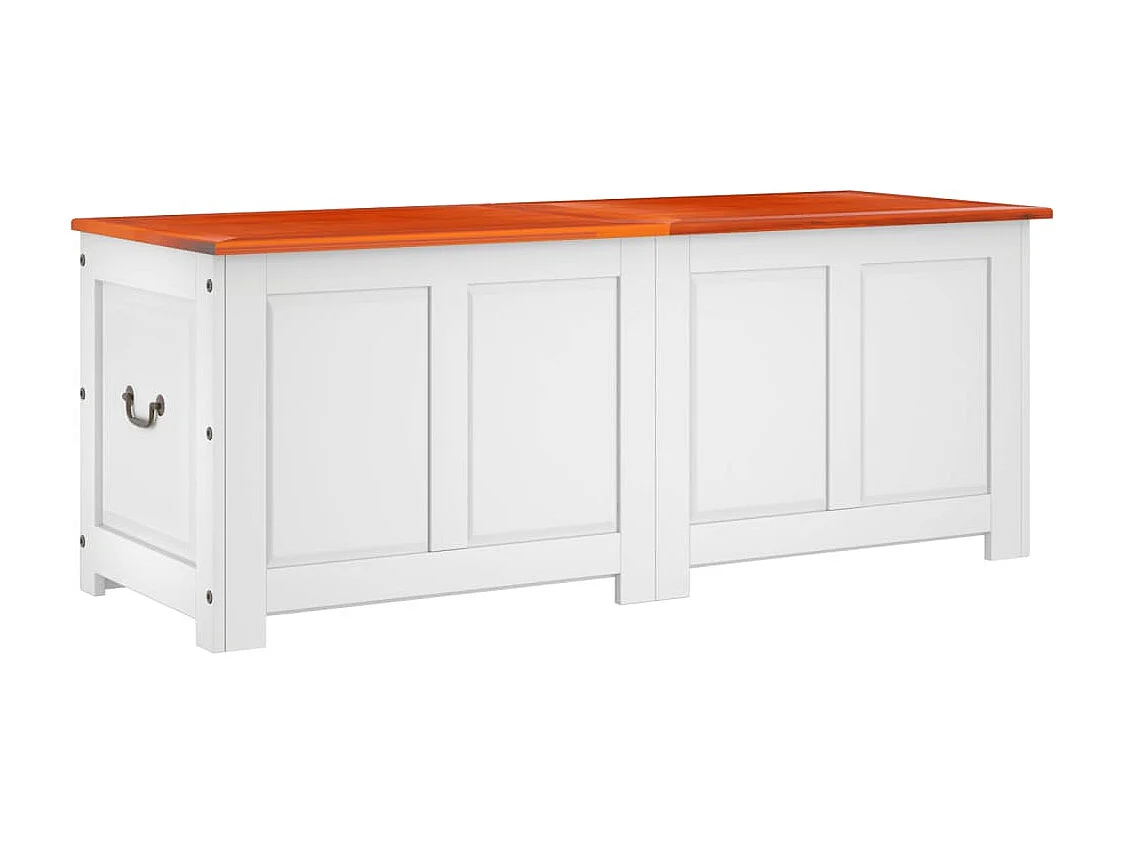 Cassapanca con Coperchio Marrone e Bianco Legno Massello Acacia