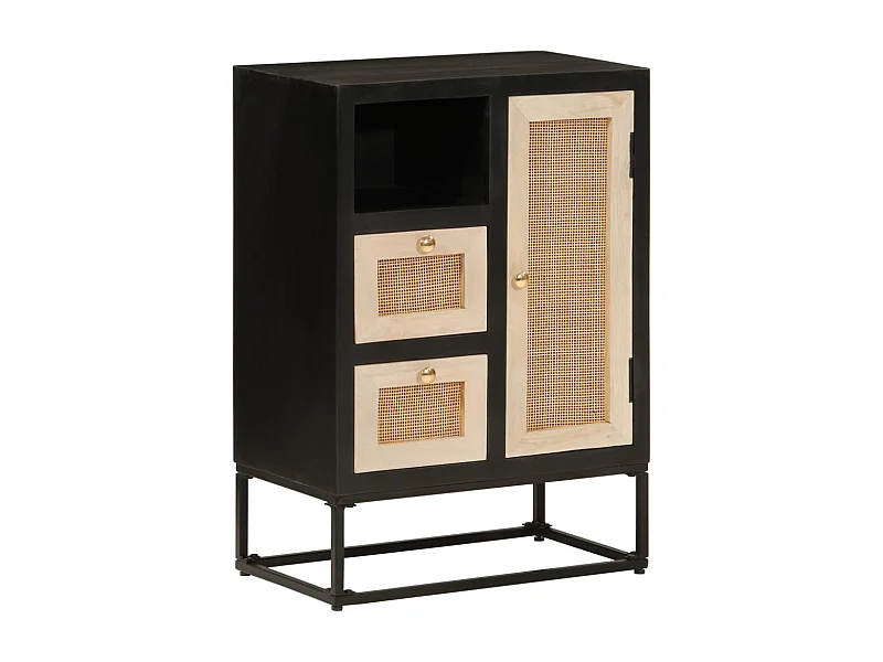 Sideboard Schwarz 55x30x76 cm Massivholz Mango und Eisen