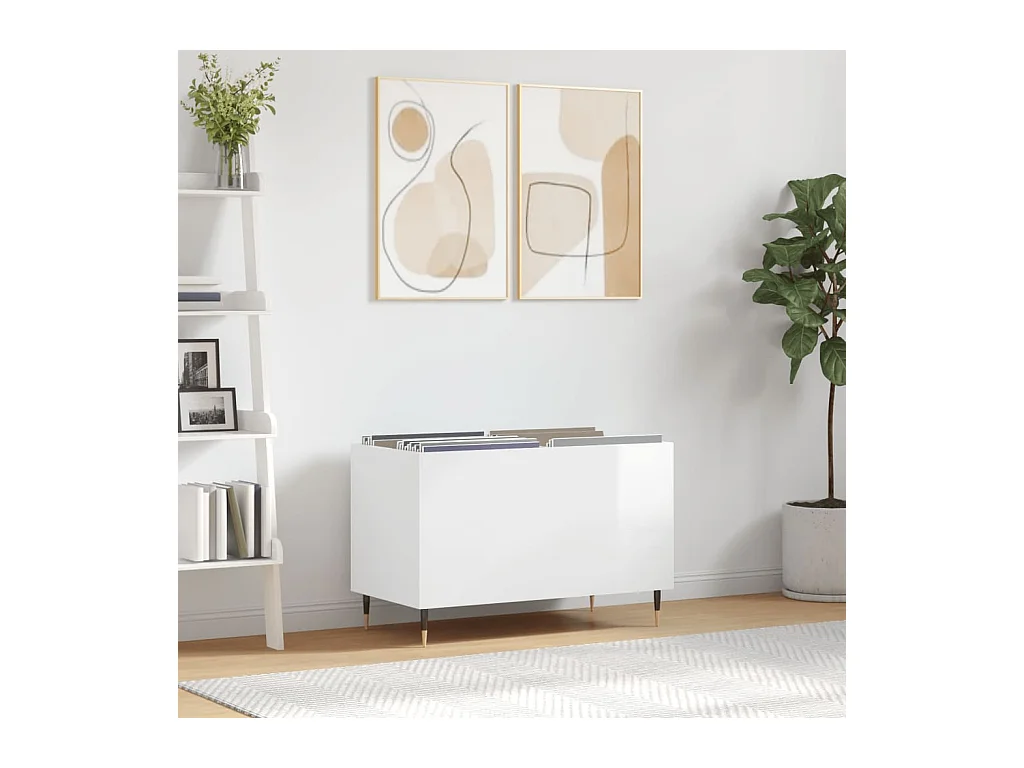Armoire à disques blanc brillant 74,5x38x48cm bois d'ingénierie