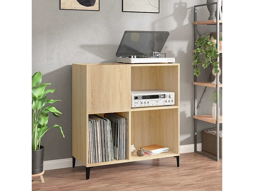 Platenkast 84,5x38x89 cm bewerkt hout sonoma eikenkleurig