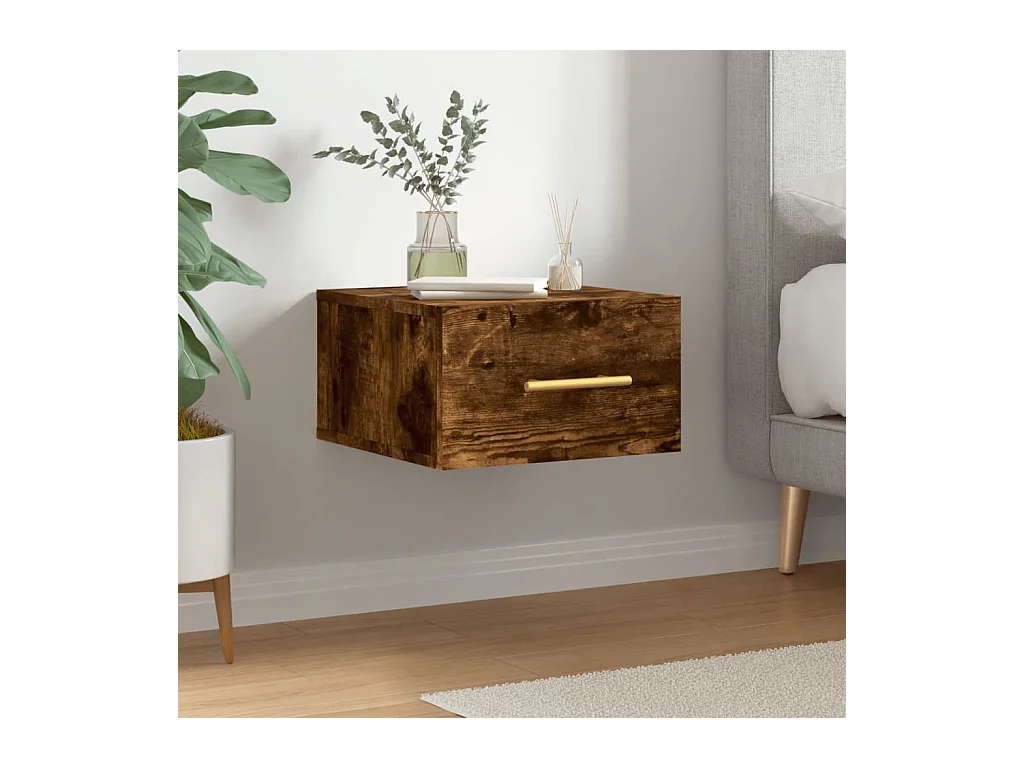 Table de chevet murale chêne fumé 35x35x20 cm