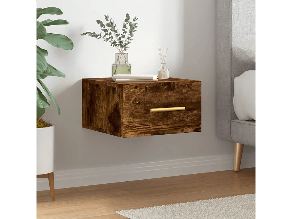 Table de chevet murale chêne fumé 35x35x20 cm