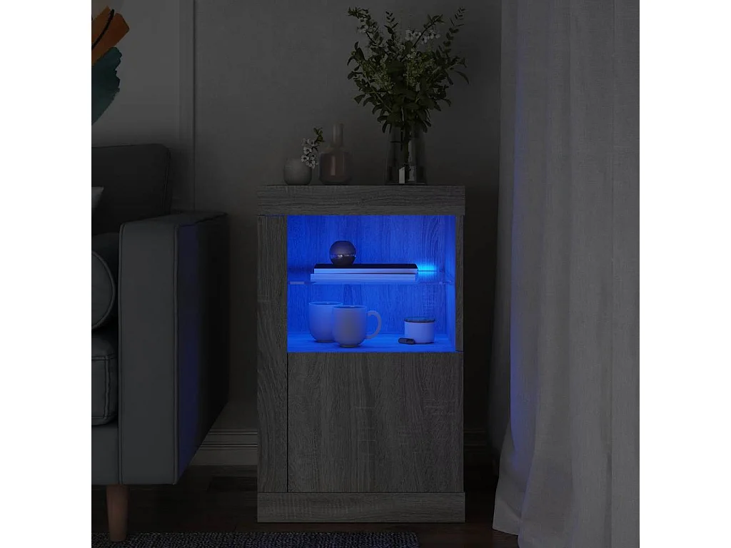 Beistellschrank mit LED-Leuchten Grau Sonoma Holzwerkstoff