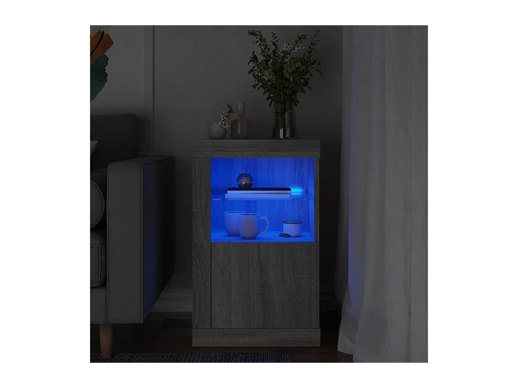 Armoire latérale et lumières LED sonoma gris bois d'ingénierie