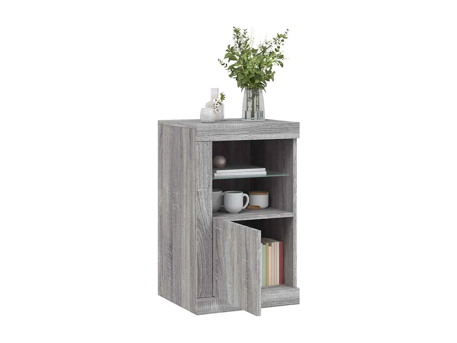 Armoire latérale et lumières LED sonoma gris bois d'ingénierie