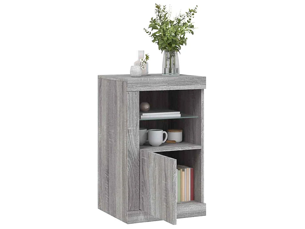 Armoire latérale et lumières LED sonoma gris bois d'ingénierie