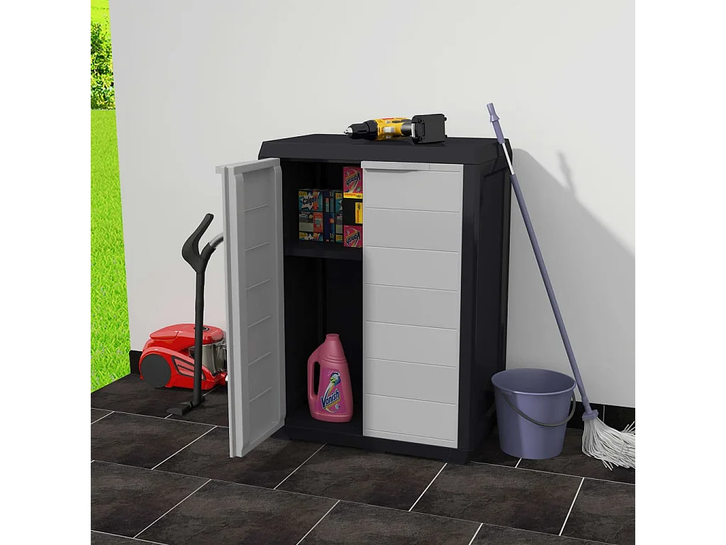 Armadietto da Giardino con 1 Ripiano Nero e Grigio