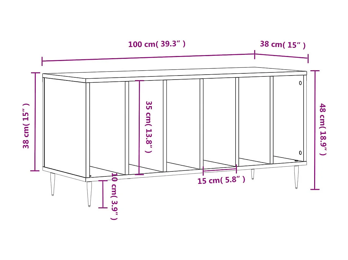 Mobile Porta Dischi Grigio Sonoma 100x38x48cm Legno Multistrato