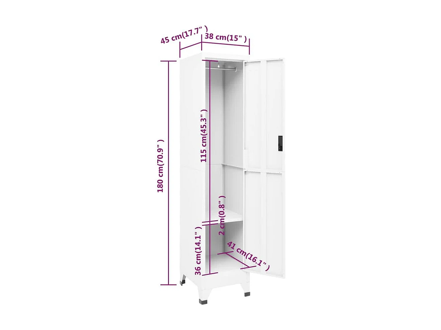 Schließfachschrank Weiß 38x45x180 cm Stahl