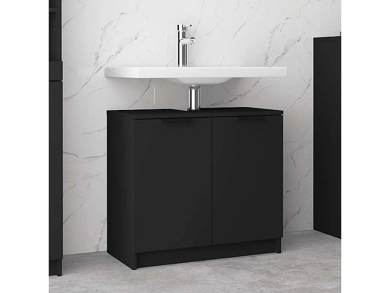 Armadietto da Bagno Nero 64,5x33,5x59 cm in Legno Multistrato